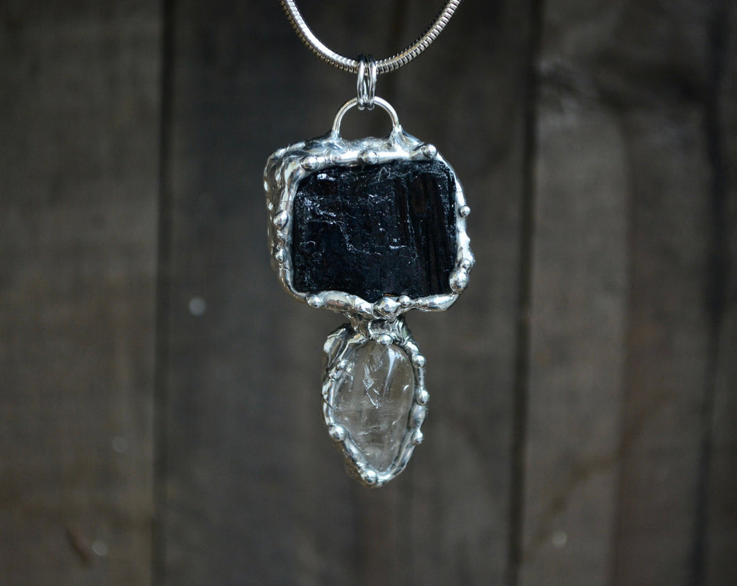 Black Tourmaline & Smokey Quartz Pendant