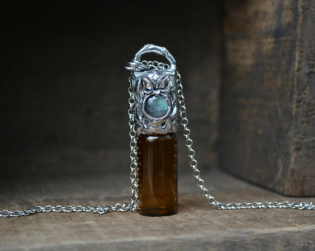 Labradorite Lotus Rollerball Necklace