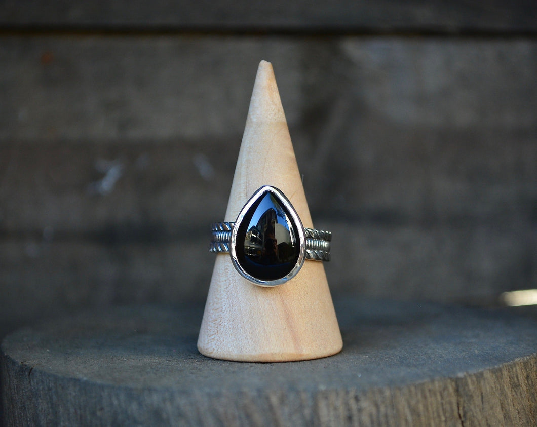 Black Onyx Ring // Teardrop // Made to Order