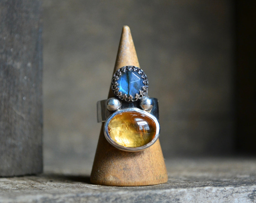 Labradorite Citrine Ring // Size 6