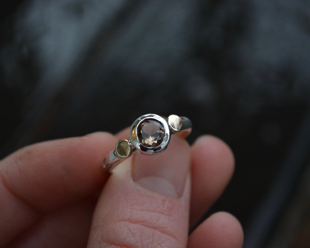 Smokey Quartz 14K Gold Sterling Ring // Size 7