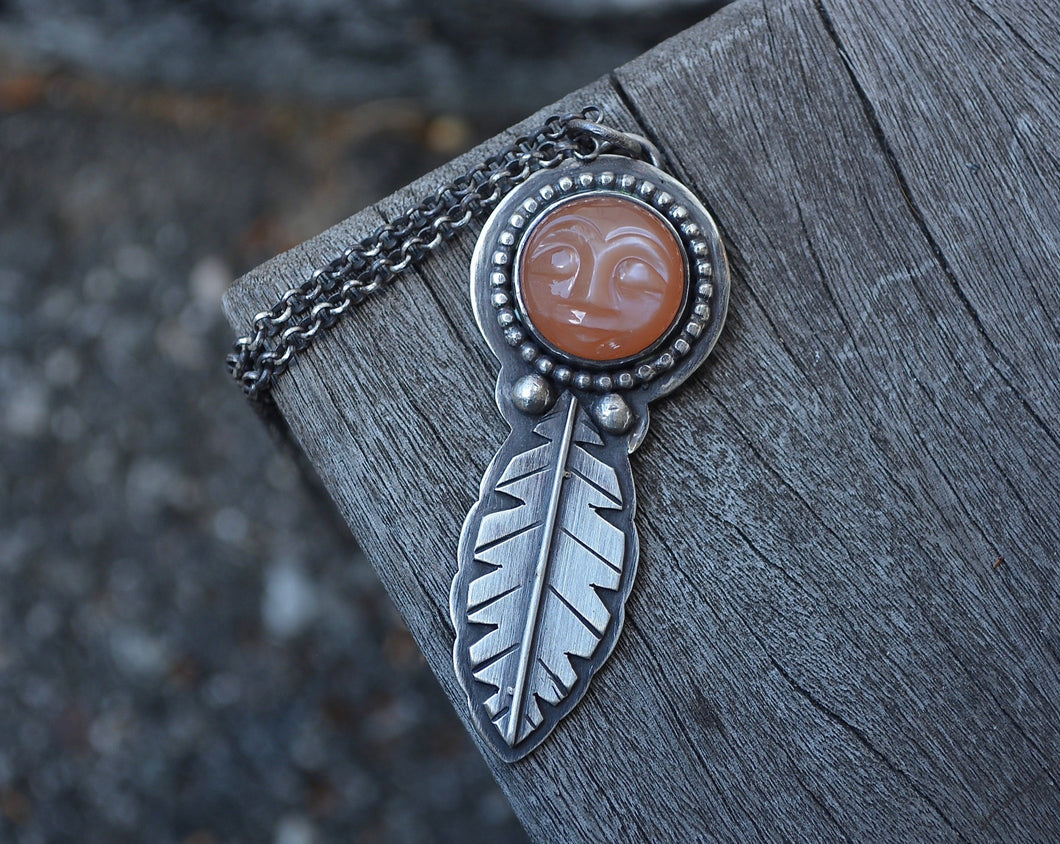 Peach Man in the Moonstone Feather Necklace