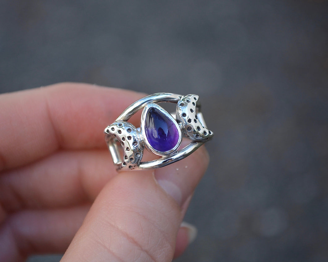 Amethyst Moon Ring Size 8.25
