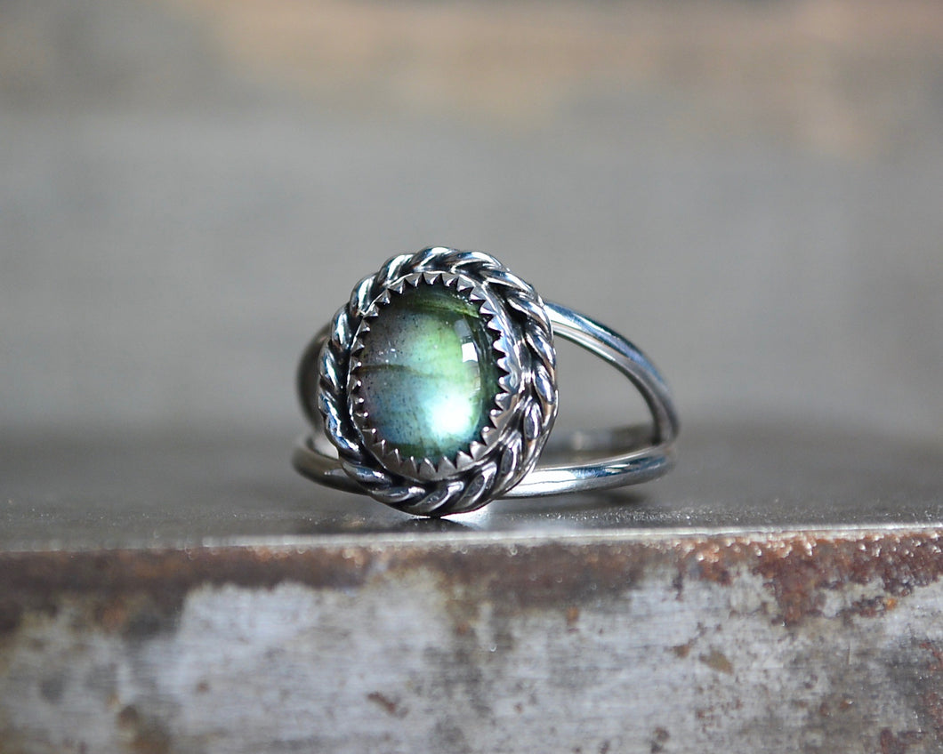 Labradorite Roped Double Band Ring