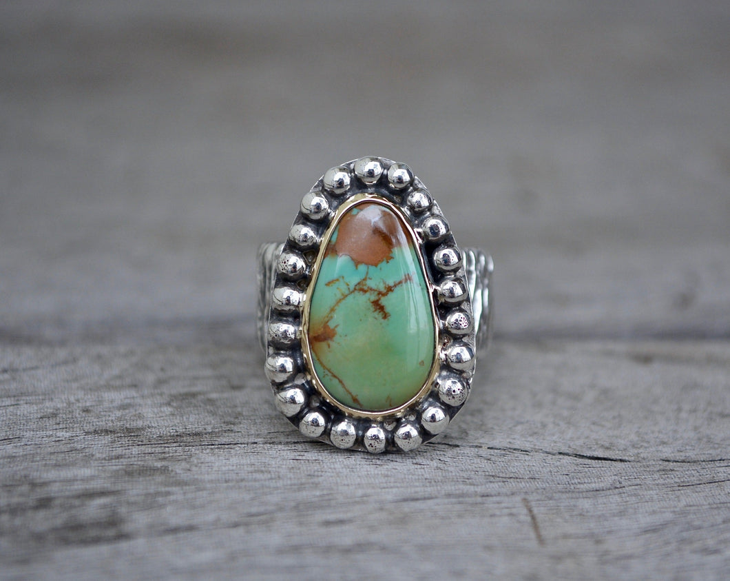Turquoise 14K Bezel Bark Band Ring // Size 7.5