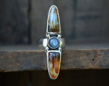 Agate Moonstone Double Shield Ring // Size 6.5