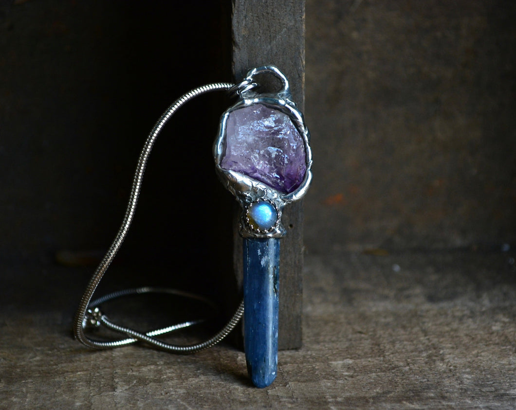 Amethyst Kyanite Wand Necklace