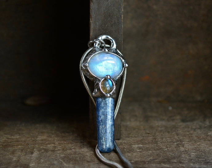 Moonstone Kyanite Wand Necklace