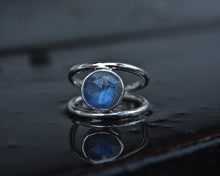 Rainbow Moonstone Double Banded Ring Size 7.25