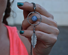 Man in Moonstone Feather Balance Necklace